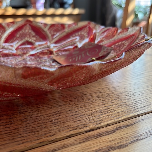 Villa Collection Handpainted Red Gold Floral Serving Decorative Bowl 13” Round - Picture 5 of 7